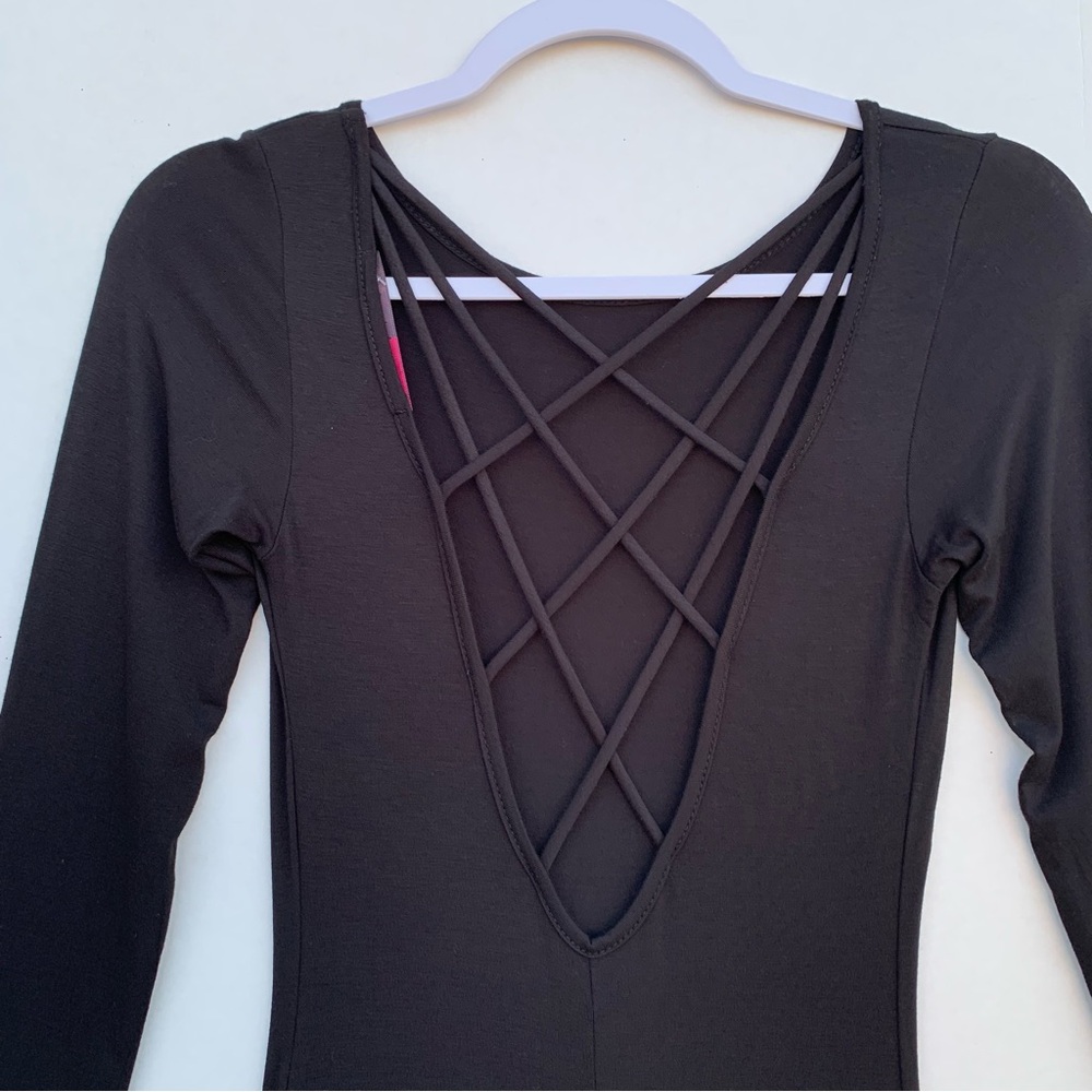 Fraiche by J Open Back Criss Cross Maxi Dress Long Sleeve Size Small | Black - Picture 2 of 13